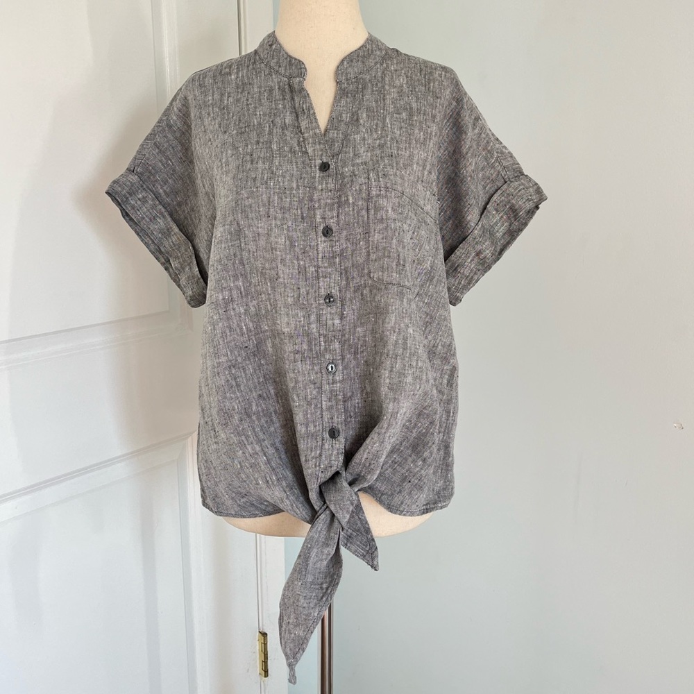 Charter Club 100% linen front tie blouse shirt size S - Picture 6 of 11